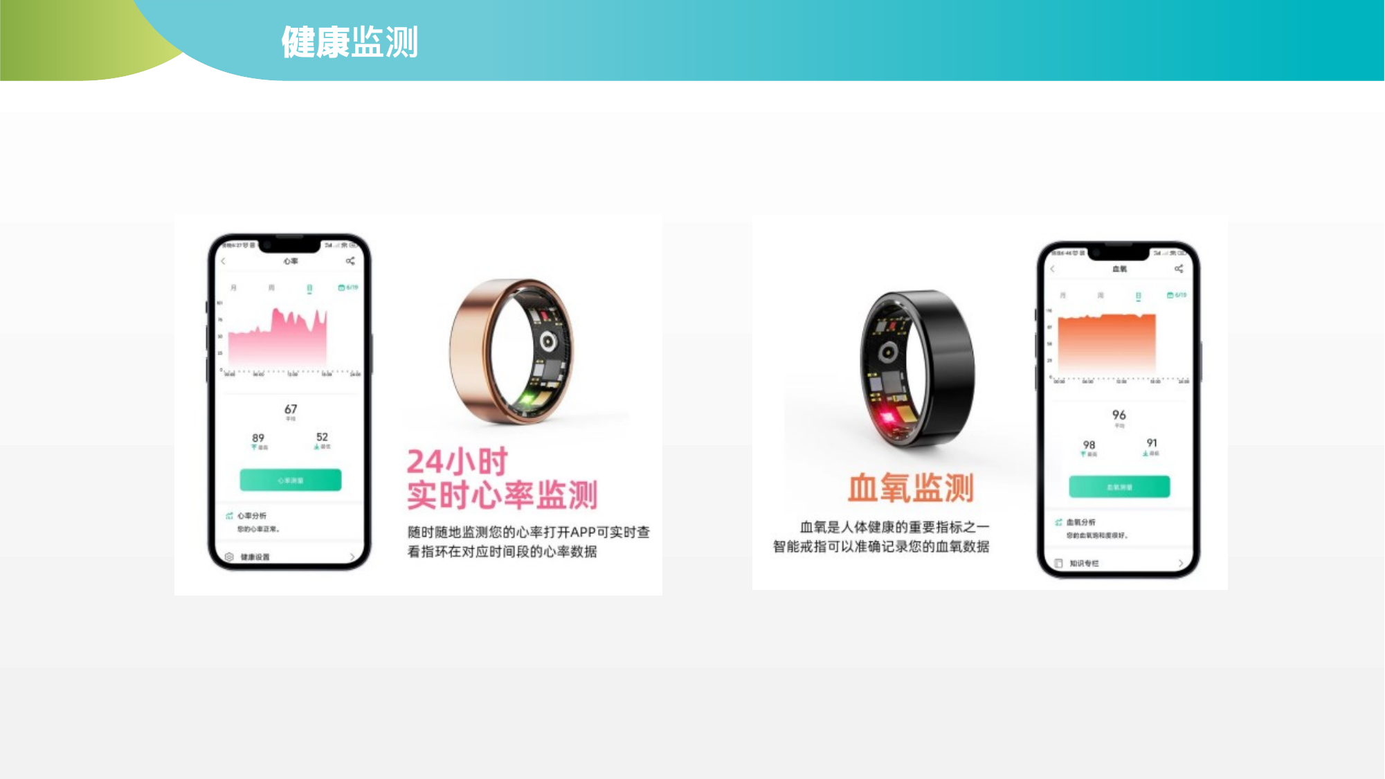 智能戒指心率监测与血氧监测：24小时实时心率监测，血氧饱和度准确记录